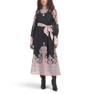 NANCY YANG Pink Floral Tie Waist Dress